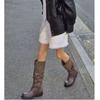 Mid-Tube Boots Fashion New Round Toe Sleeve Metal Buckle Pleated Anti-Slip Wear-Resistant Single Boots