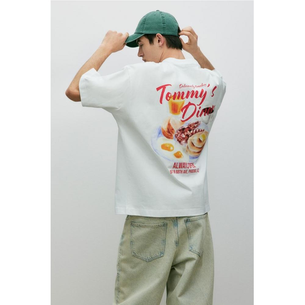 

Футболка с принтом HM, свободного покроя, белая, Tommy S Diner S