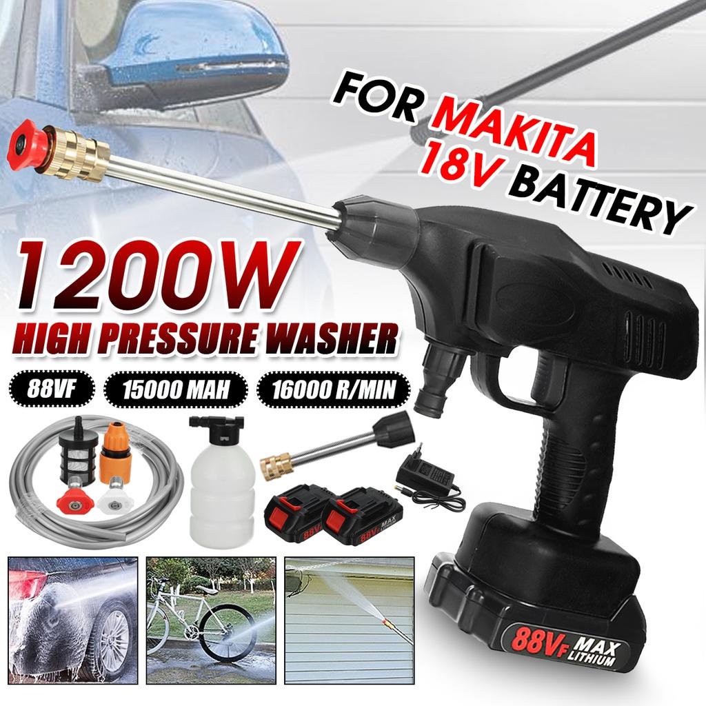 AC 100-240V  1200W High Pressure Cordless Car Washer Spray Water Guns With 2PCS 15000mAh Battery Cleaner Machine For 18V Battery