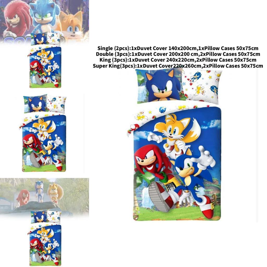 Sonic The Hedgehog Cartoon Bedding Set With Cotton Duvet Cover And Pillowcase For Bedroom Decor