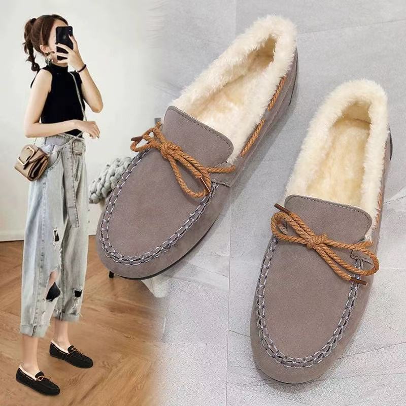 Doudou Shoes Single Shoes Winter New Women's Velvet Flat-bottomed Casual Shoes Lazy Cotton Shoes
