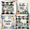 Thanksgiving Pumpkin Plaid Elements Small Fresh Simple Style Festive Atmosphere Decoration Living Room Home Pillow Cushion Cover