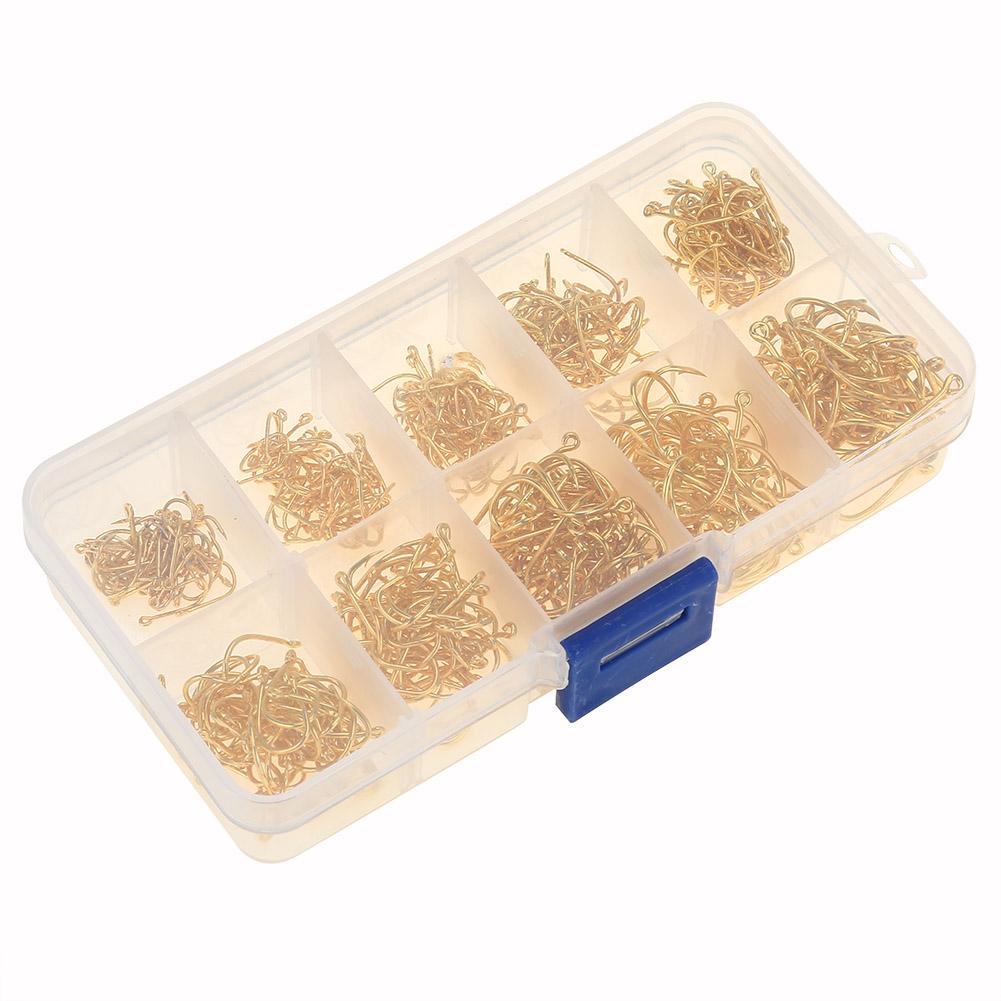 500Pcs High carbon Steel Black fishhook Saltwater Fishing Hook Tackle Accessories (Gold)