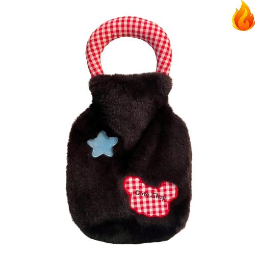 Simple Plaid Stitching Portable Cute Plush Water Warmer Hot Water Bottle Comfortable Soft Warm Belly Hands Elastic