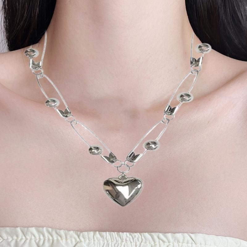 Exquisite Heart Necklace Romantics Metal Neck Chain Y2K Fashion Jewelry Safty Pin Splicing Necklace Women Girl