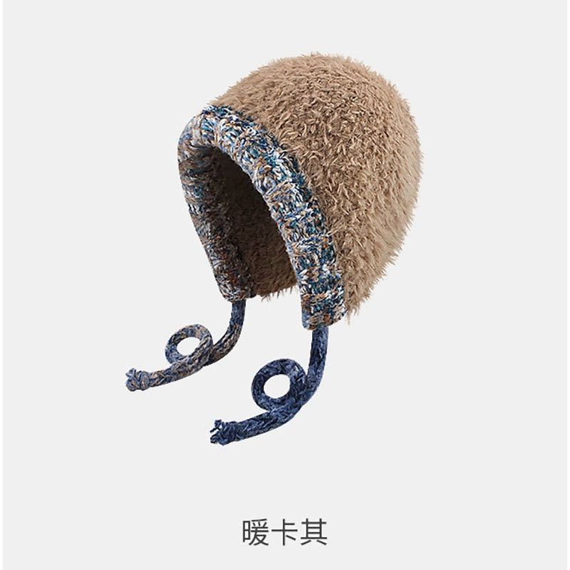 Autumn and winter rainbow candy beans plush wool hat women's plush hat thickened bag head, ear protection hat, warm knitted hat
