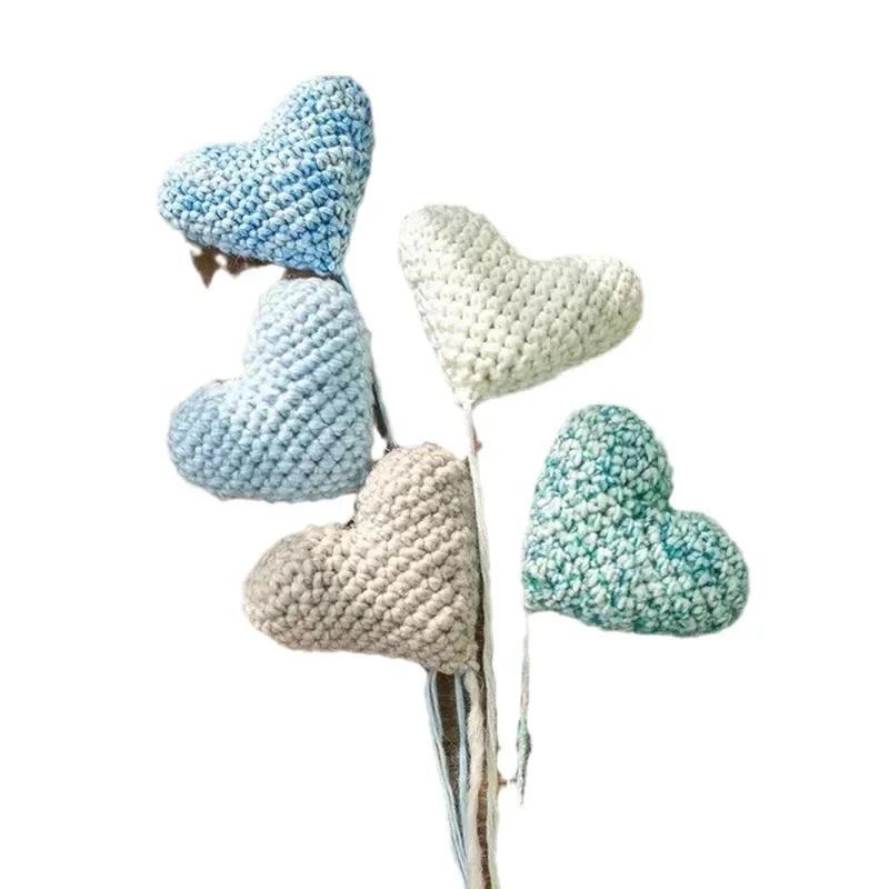 Love Filled Cotton Peach Heart Props - Handmade Crochet Yarn Accessories Practical for Studio & Baby Photography Auxiliary Use