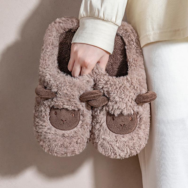 Tecknad Får Dam Hemma Tofflor Plysch Varma Platta Slides Andningsbara Bekväma Halkfria Tofflor Inomhus Utomhus Herr Casual Tofflor
