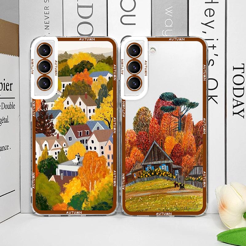 Creative Autumn Landscape House Scenery Phone Case for Samsung Galaxy S26 S25 S24+ S23 Ultra S22 S21 S20 Plus S24 FE Soft Cover