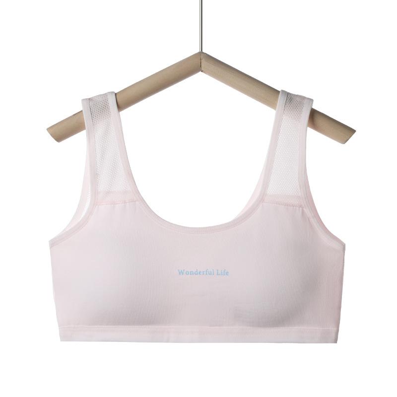 Summer Breathable Fixed Cup Sports Training Vest for High School Growing Girls, Double Layer Anti-Bump Developmental Puberty Undergarment