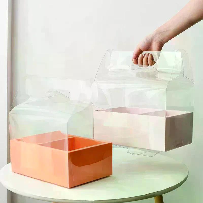 PET Clear Cake Bag Gift Box With Handle Flower Storage Boxes Party Favor Decorative Engagement Proposal Celebration Ceremony