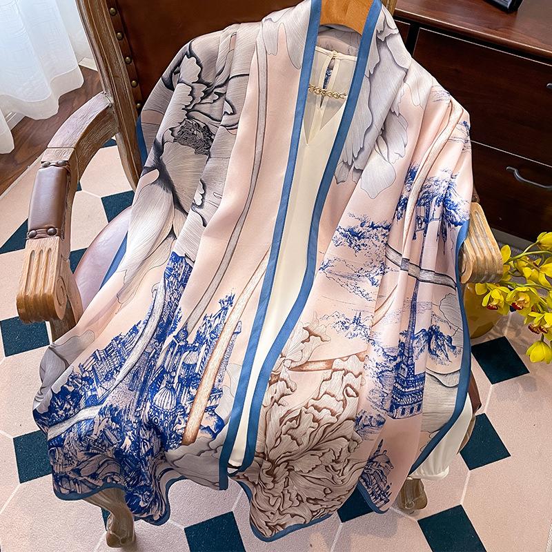 Luxury Brand 100% Real Silk Scarf Women Designer Shawls and Wraps Elegant Floral Print Pashmina Soft Long Scarves Femme Hijab