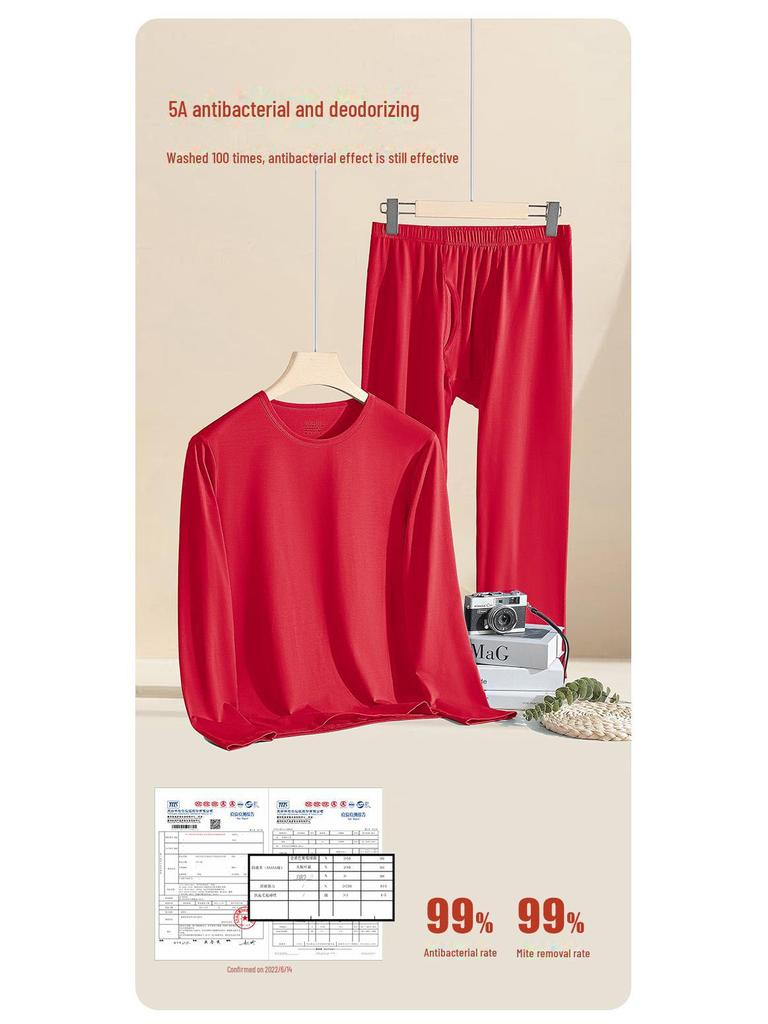 Men's Red Thermal Underwear Set - Cotton Modal Blend for Autumn/Winter