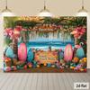 2D Luau Themed Backdrop - Flamingo Pineapple Surfboard Photography Background for Hawaiian Events