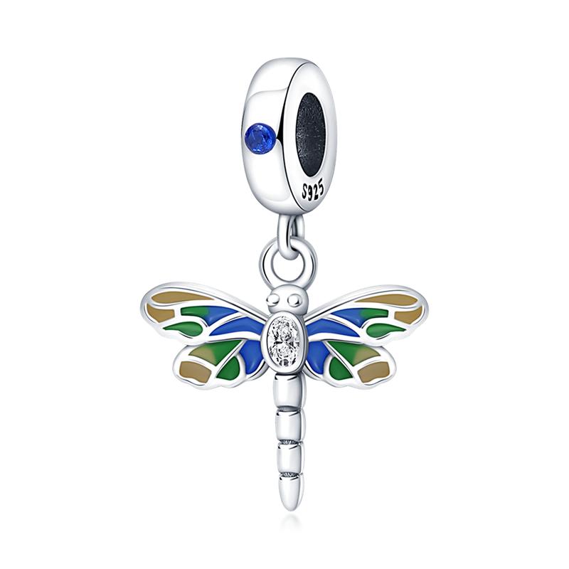 Sterling Silver S925 Sparking Dragonfly Butterfly Fit Original  Bracelet Necklace DIY Bead For Women Jewelry Making Gift