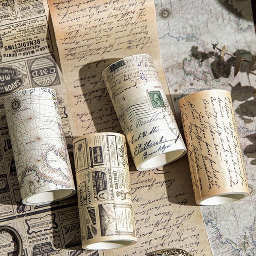 2/4Rolls Self-Adhesive Vintage Ledger Tape DIY Collage Handicraft Art Office Study Washi Tape Journal Decor Birthday Gift XJM