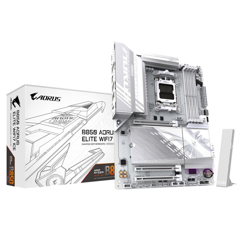GIGABYTE B850 AORUS Elite WIFI7 Ice Motherboard - AMD Ryzen 9000 Series Processor, 12+2+1 Phase Digital VRM, 8200MHz DDR5 (OC), PCIe 5.0 X 1 + PCIe