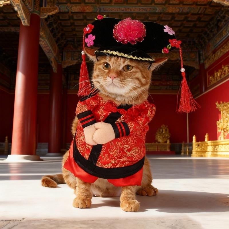 Chinese Emperors Princesses Cats Costume Funny Pet Clothing Traditional Soft Breathable Polyester Fabric