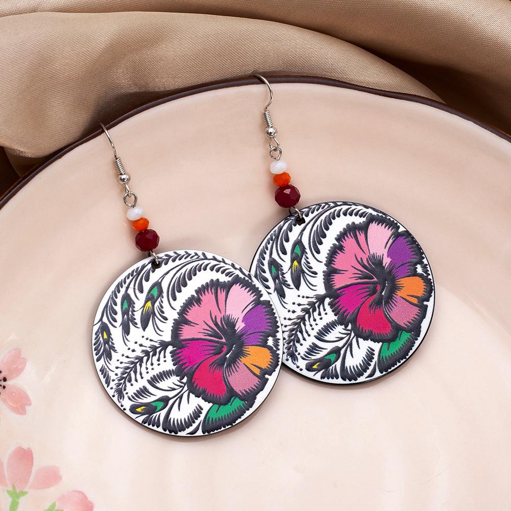 

Geometric Color Block Acrylic Flower Earrings - Retro Party Jewelry for Women