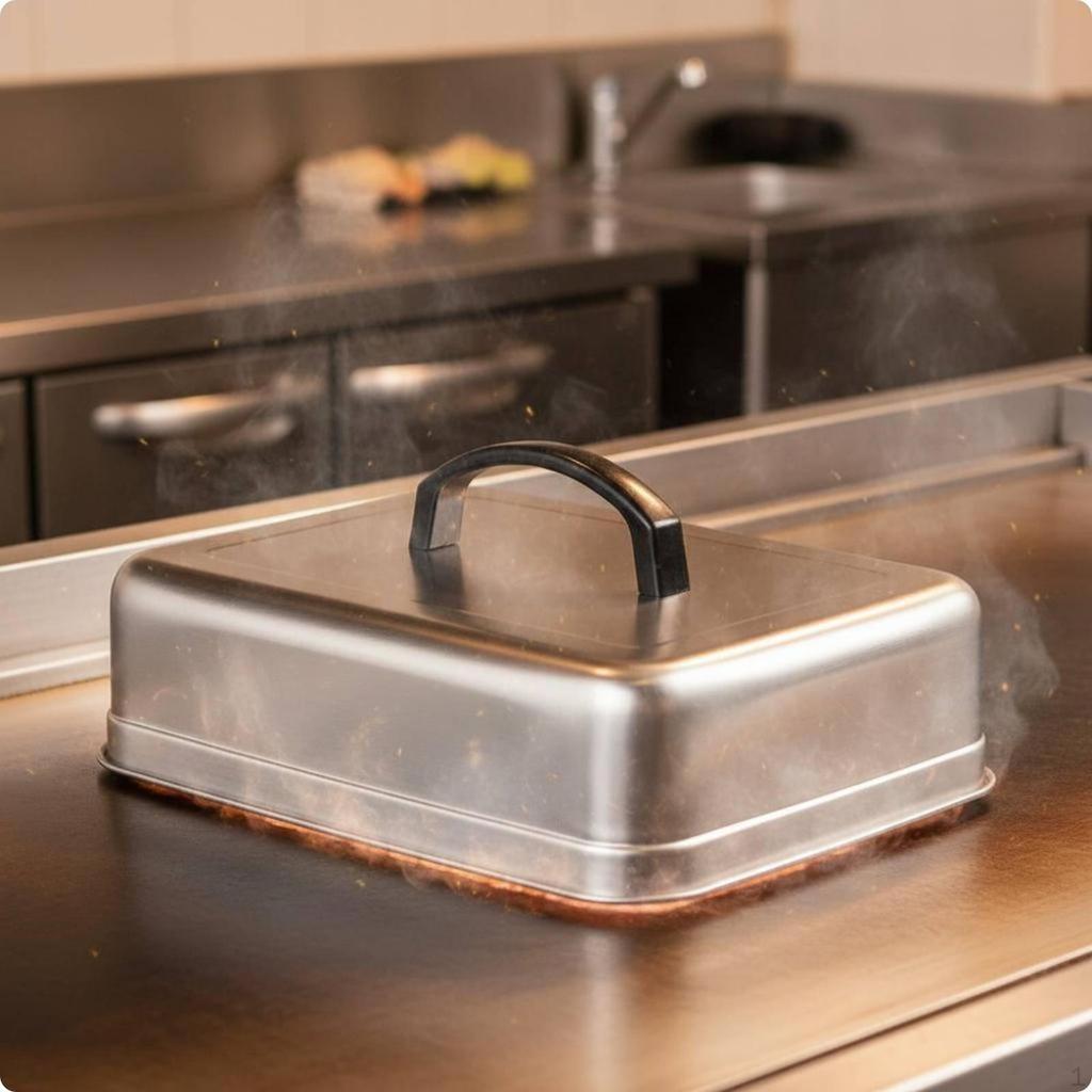 Stainless Steel Melting Dome HeatResistant Handle Square Steak Cover Heavy Duty Rectangular Basting