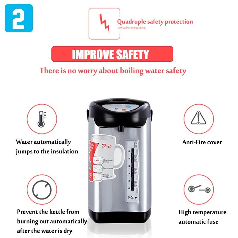 304 Stainless Steel Wired Electric Kettle Water Boiler and Warmer Anti-dry Power off Heating Large Capacity 750W 5L