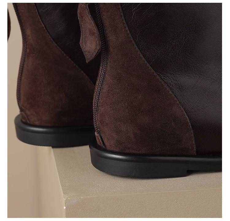 Ghete de damă retro din piele moale până la gleznă - Toamnă/Iarnă, Vârf rotund, Talpă plată, Versatile, Stil Martin subțiator