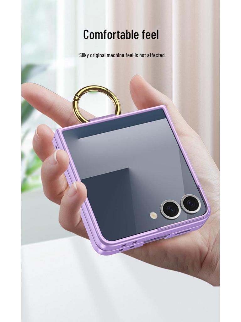 Samsung Z Flip 7 Ring Phone Case: Simple Folding Cover with Window, Cross-Border Compatible.