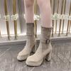 Design Sense Super High Heel Short Boots Women's 2025 Autumn and Winter Retro Punk Style Thick Bottom Suede Low Boots Martin Boots