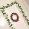1PC Christmas Tree Vine Decorations Fireplace Wreath Gardens Artificial Holly Leaves Home Plastic Xmas Trees Red Berries Holiday