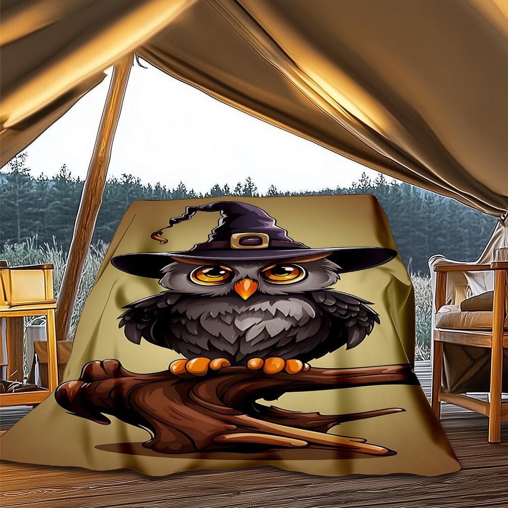 

1pc Owl, Witch Hat Throw Blanket Polyester Fiber, Lightweight Flannel, Soft & Warm, All Season Use for Outdoor, Camping Digital Print 80x120cm