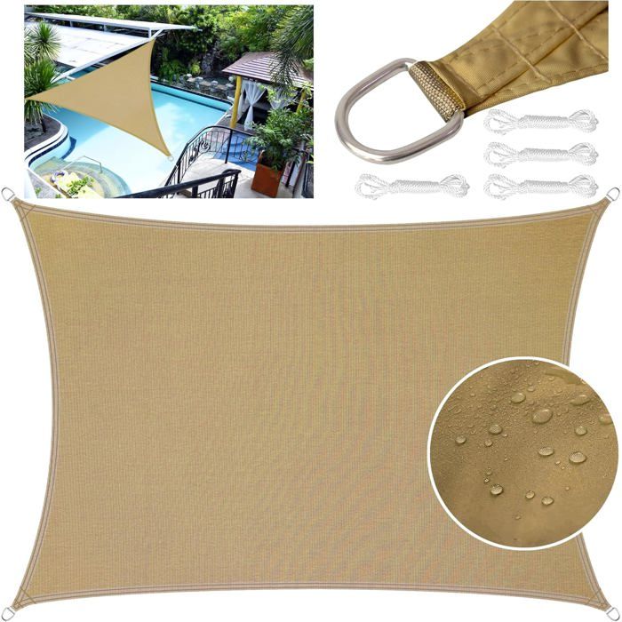 Voile d'ombrage rectangulaire 2×3 m en polyester - Imperméable et anti-UV, coloris sable