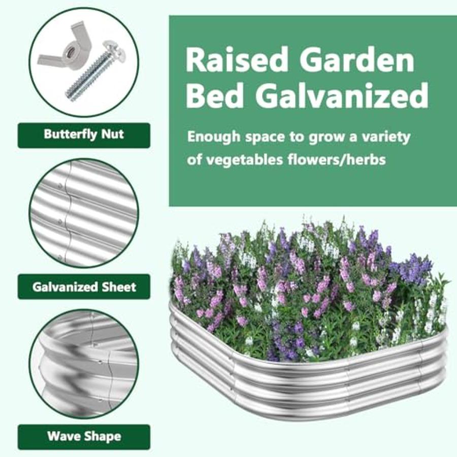 Raised Garden Bed Kit Outdoor 2pcs 3x3x1FT Galvanized Oval Planter Box Large Metal Garden Boxes for Planting Vegetables Fruits