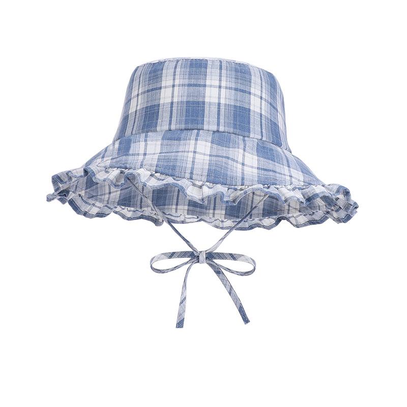 1pc Summer Contrasting Color Plaid Drawstring Bucket Hats Women Outdoor Hiking Sun Protection Versatile Caps for Beach Tralve