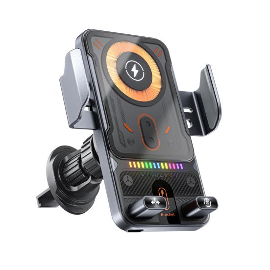 Smart Car Phone Mount 15W Wireless Car Charger Hands Free Car Phone Holder Easy Air Vent Installation Smartphone Mount