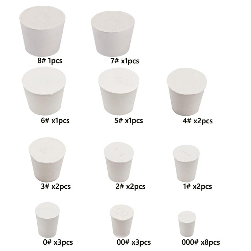 1~26pcs Lab Rubber Stoppers Solids White Tapered Plugs for Chemistry Flask Test Tube Alkali-Resistant Sealing Bungs 7