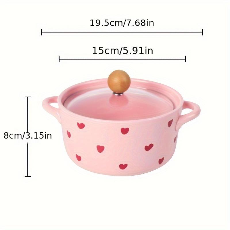 

Романтическая розовая керамическая миска с узором в виде сердечек, с двумя ручками, подходит для микроволновой печи, милая, симпатичная миска для лапши/супа с деревянной крышкой-ручкой, идеально подходит для дома, для вечеринок Love Tableware-Instant Nood