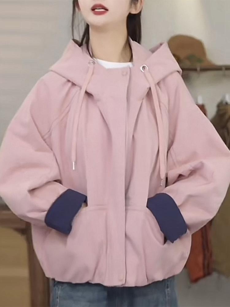 

Женская ветровка с капюшоном в корейском стиле для миниатюрных - Весна 2025 Приталенная повседневная куртка Large розовый