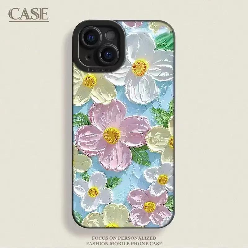 

Pink Oil Painting Flower iPhone15Plus Case For iPhone 12 13 14 11 Pro Max Mini XR XS X 7 8 Plus SE2022 Soft Cover iPhone13 Mini