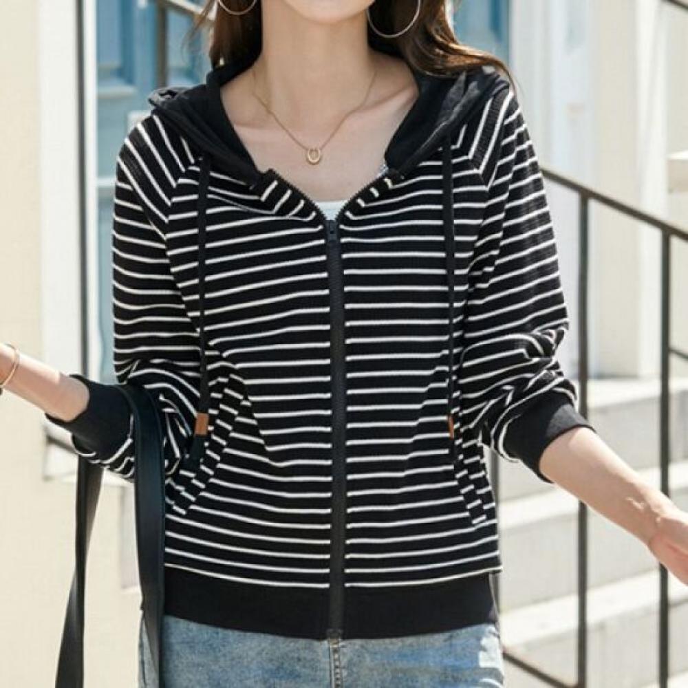 Navava Women Casual Striped Long Sleeve Hoodie Jacket Nc409