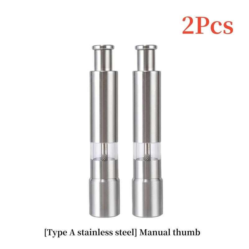 Manual Press Type Pepper Grinder Sets Stainless Steel Home Sea Salt Black Pepper Mill Finger Grinding Spice Crude Salt Grinder