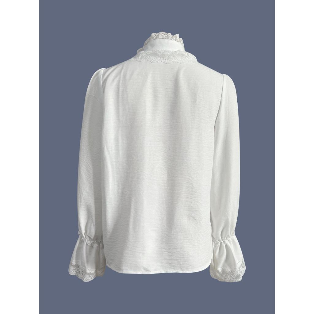 Nuova Blusa Estiva da Donna Stile Europeo Americano Patchwork di Pizzo Manica Lunga Slim Elegante Trasparente