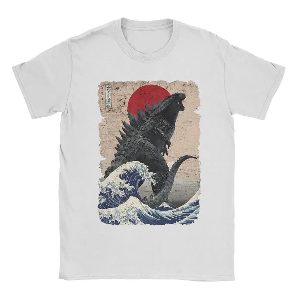 Short Sleeve Tees Unique Japanese Godzillaed Great Wave T-Shirt S-5XL Clothes Graphic Summer Men Crew Neck Pure Cotton T Shirts