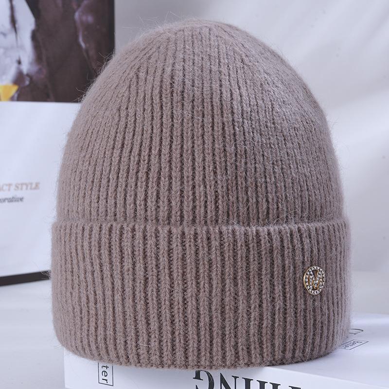 New Warm Rabbit Wool Knitted Hat for Women for Women Korean Style Versatile Plus Velvet Thickened Face with Small Windproof Ear Protection Wool Hat