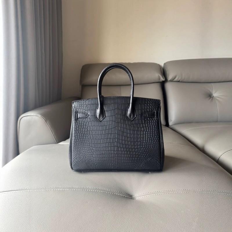 Matted Matte Alligator Head Cowhide Inner Seam Platinum Bag 25/30cm Steel Hardware All-match Genuine Leather Handbag