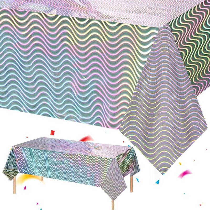 PET Tablecloth Waves Pattern Colorful Disposable Table Cover Party Decors For Outdoor Indoor Use And Family Gatherings