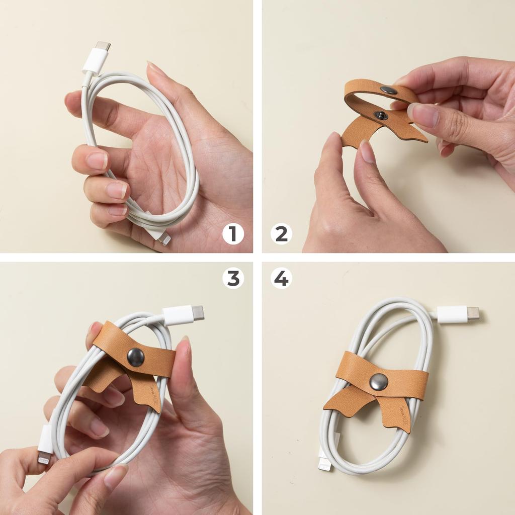 SenseAGE Cable Clips of PU Cute Earphone Cord Cable Management Caramel Brown x 5cm x [Set 5] Leather, Ribbon, Stationery, Clips, Winder, Organizer,