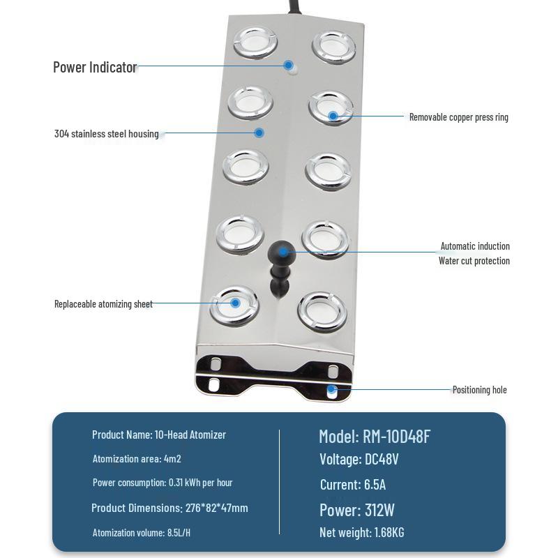 Outdoor Ultrasonic Atomizer: Large Volume 10-Head Fogging Plate for Water Features