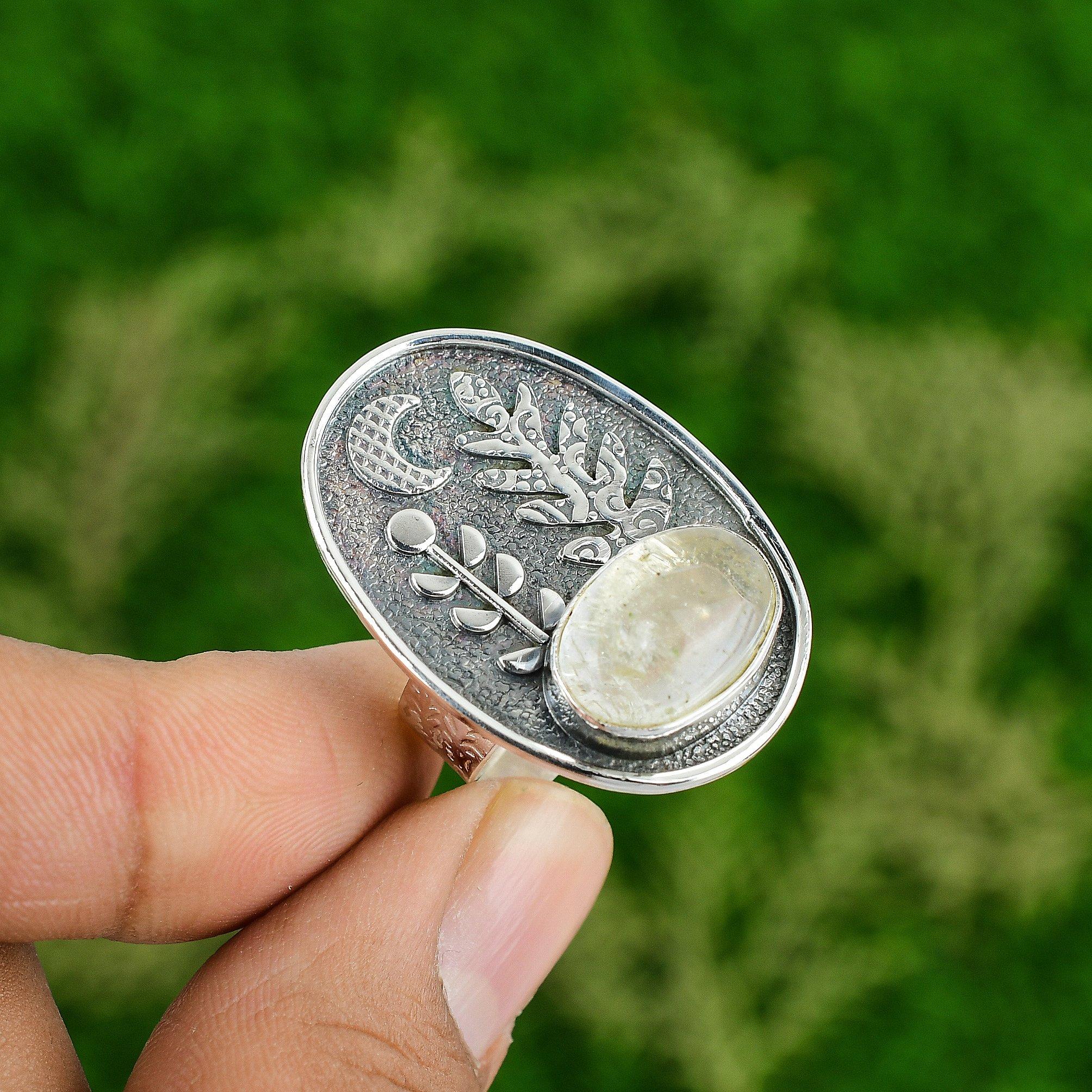 

Natural Moonstone Gemstone Statement Adjustable Ring 925 Silver For Girls Adjustable