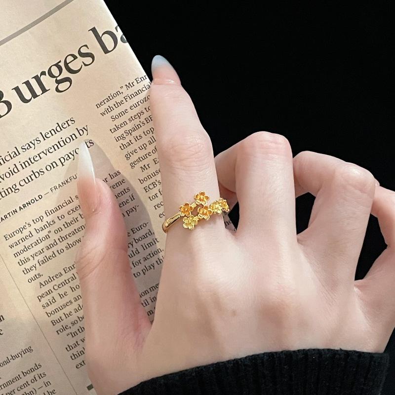 [Golden Mang Honey Language] Medieval Vintage Enamel Gold High-End Flower Opening Ring Female Light Luxury Ring