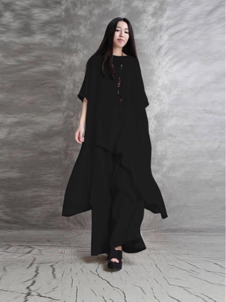 Plus Size Women's Southeast Asian Sportswear Set: Short Sleeve Top & Casual Long Pants.